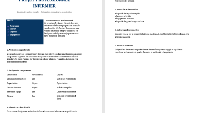 Modèle Word de Projet Professionnel Infirmier