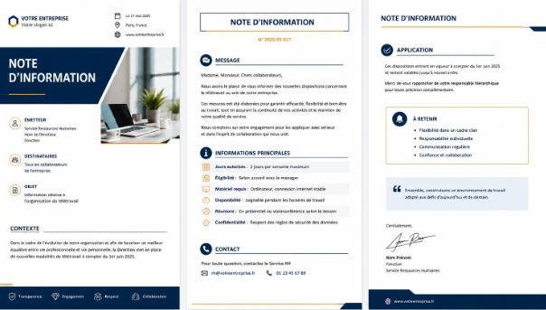 Modèle de note d'information dans Word