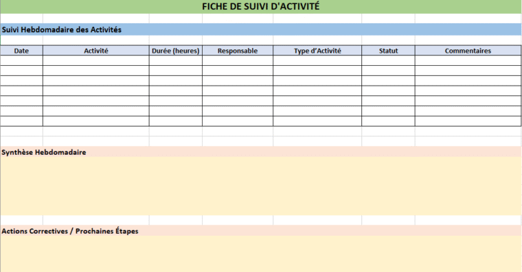 Fiche de Suivi d'Activité : Modèle Vierge et Exemple