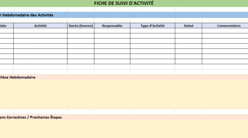 Fiche excel de Suivi d'Activité