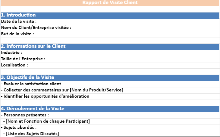 Modèle de Rapport de Visite Client Gratuit dans Excel