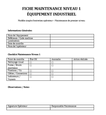 Fiche Maintenance Niveau 1 : Modèle Téléchargeable