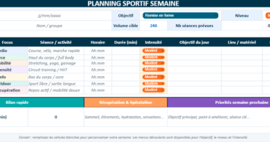 Planning Sportif : Modèle Vierge dans Excel