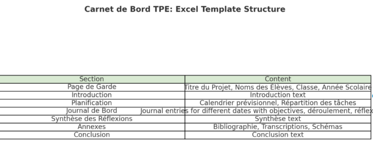 Carnet de Bord TPE : Concept et Modèle Excel