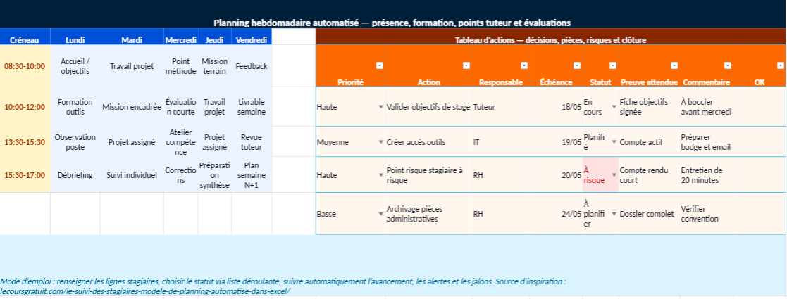  Modèle de planning stagiaires   automatisé dans Excel