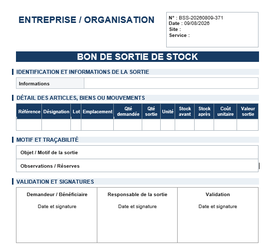 Bons de Sortie Word