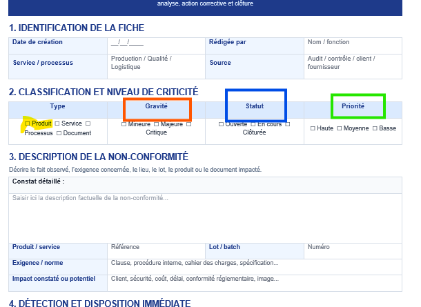 Fiche de non-conformité ISO 9001:2015 à télécharger sur Word éditable