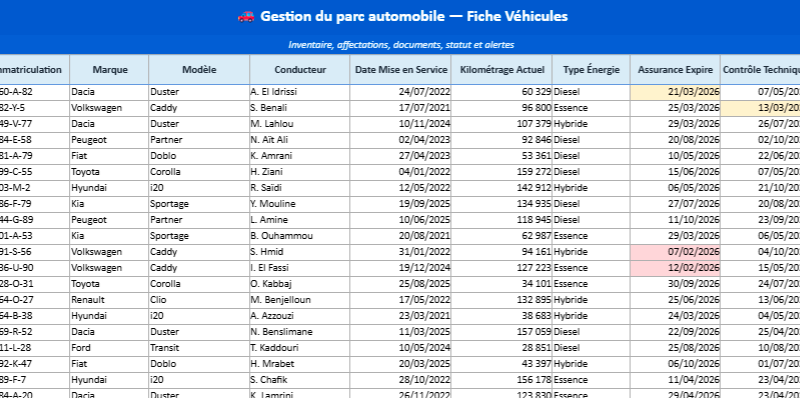 Gestion du Parc Automobile : Tout Ce Que Vous Devez Savoir + Modèle Excel Personnalisable