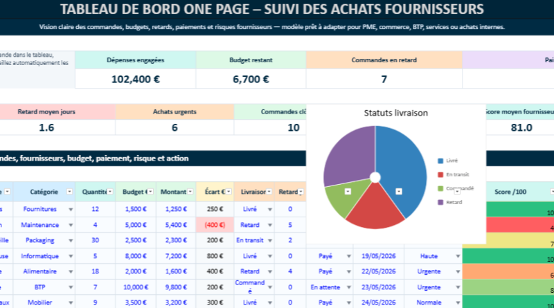 Tableau Excel de suivi des achats et fournisseurs