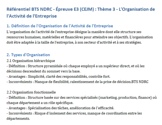 Fiche E3 (CEJM) : L'Organisation de l'Activité de l'Entreprise