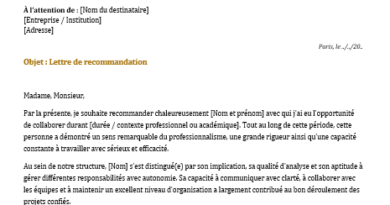 Modèle de Lettres de Recommandation Professionnelle