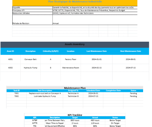 Plan Stratégique de Maintenance Industrielle dans Excel