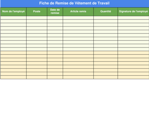 Modèle de Fiche de Remise de Vêtements de Travail ( à Imprimer)