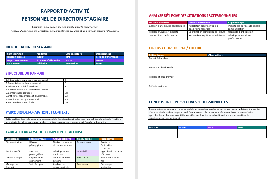 Rapport d’Activité pour le Personnel de Direction : Modèle Word