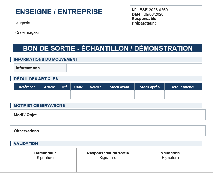 bons de sortie magasin