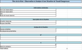 Fiche Observation / Analyse d'une Situation de Travail Dangereuse