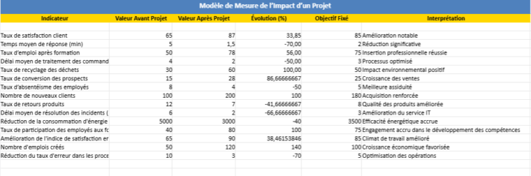 La Mesure de l'Impact des Projets : Modèle Excel avec Indicateurs