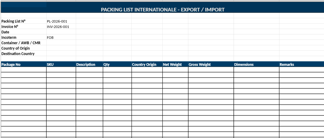 Liste de Colisage : Modèle Excel à Imprimer
