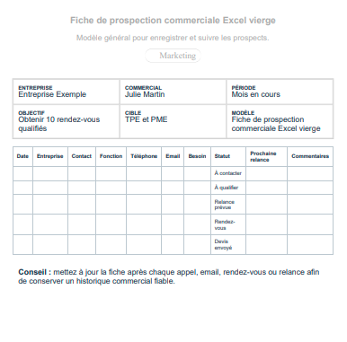 Fiche de Prospection Commerciale : Modèle Word