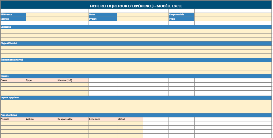 fiche RETEX Excel one page