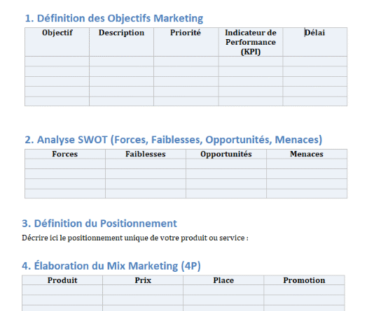 Stratégie marketing canevas word