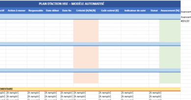plan d'action HSE Excel