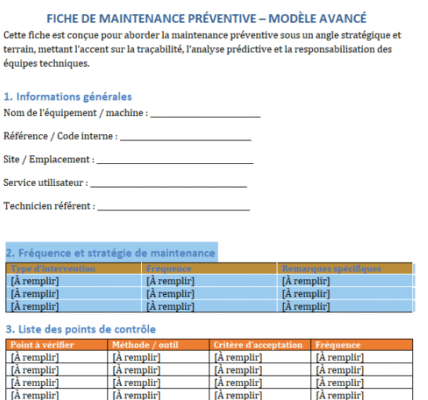 fiche de maintenance préventive