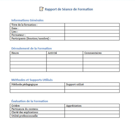 rapport de formation d'une séance