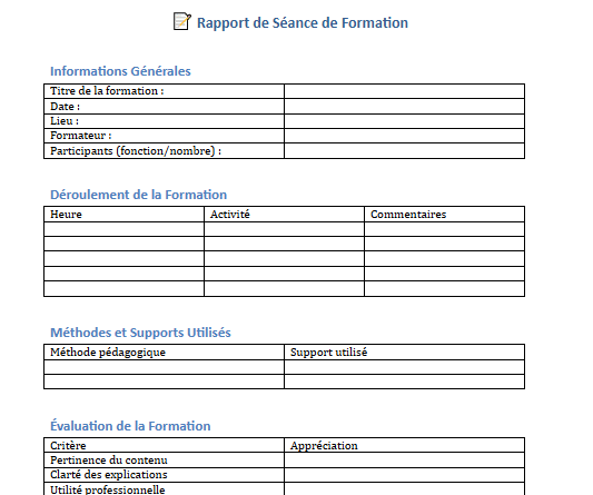 rapport de formation d'une séance