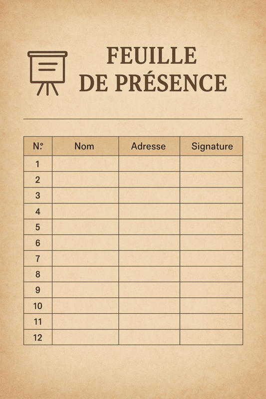 Modèle de Feuille de Présence à la Formation