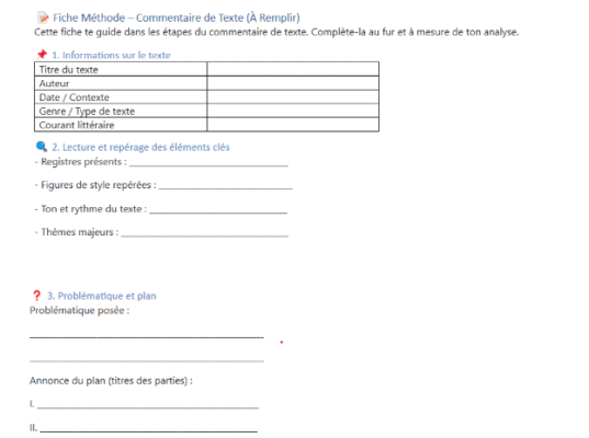 Commentaire de texte méthode