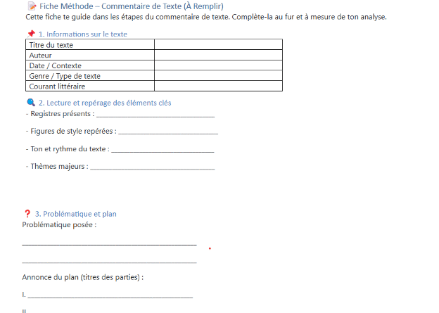 Commentaire de texte méthode