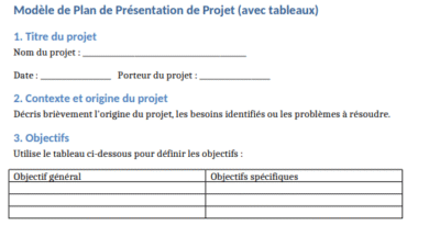 plan présentation de projet