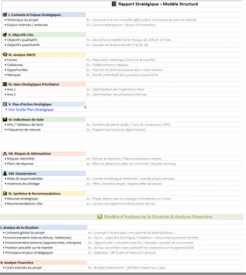 rapport stratégique Excel