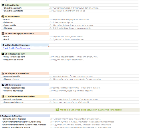 rapport stratégique Excel