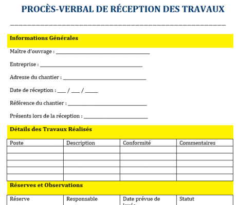 fiche de réception des travaux word