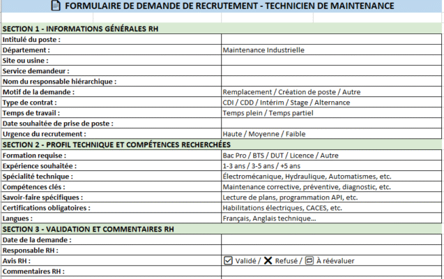 formulaire de demande de recrutement
