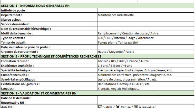 formulaire de demande de recrutement