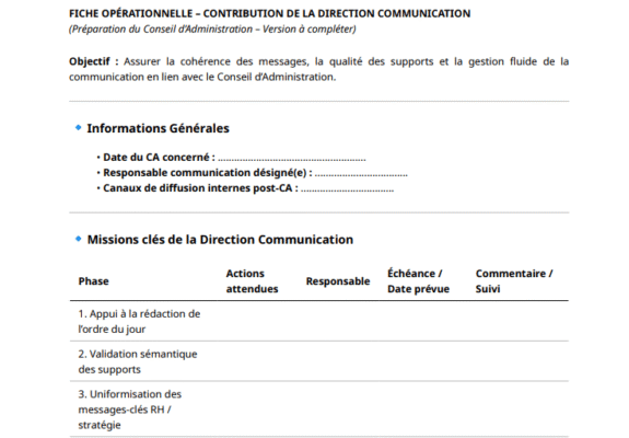 FICHE OPÉRATIONNELLE – Préparation d’un Conseil d’Administration