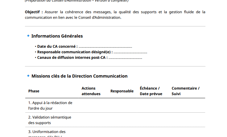 FICHE OPÉRATIONNELLE – Préparation d’un Conseil d’Administration