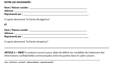 accord de non-divulgation modèle