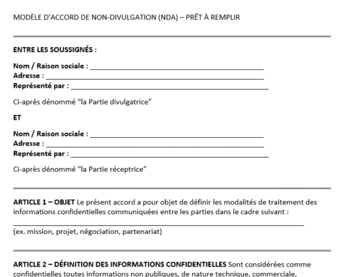 accord de non-divulgation modèle