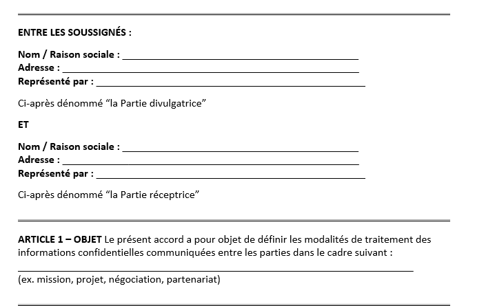 accord de non-divulgation modèle