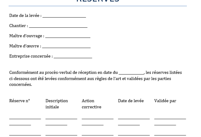 pv de levée de réserves