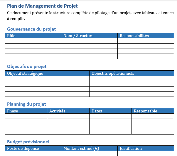 plan de management de projet