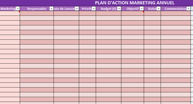 🧠 Modèle Excel Plan d’Action Marketing automatisé orchestration plan d'action