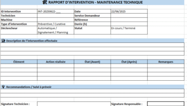 Modèle Excel et Word de rapport d’intervention maintenance