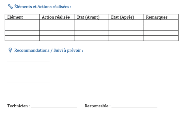 Modèle Excel et Word de rapport d’intervention maintenance