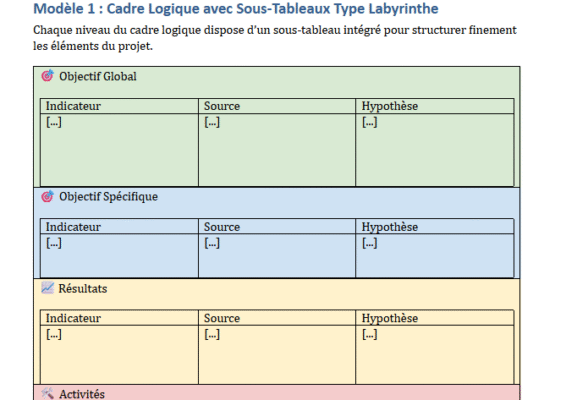 logiframe (cadre logique) Modèle Word et Excel à Télécharger