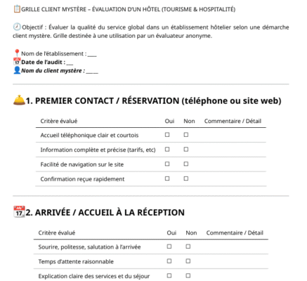 Grille client mystère pour l’hôtellerie pdf